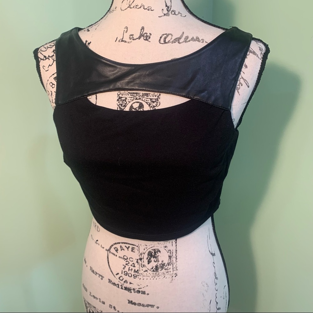 Bailey 44 Black Crop Top with Leather Detail